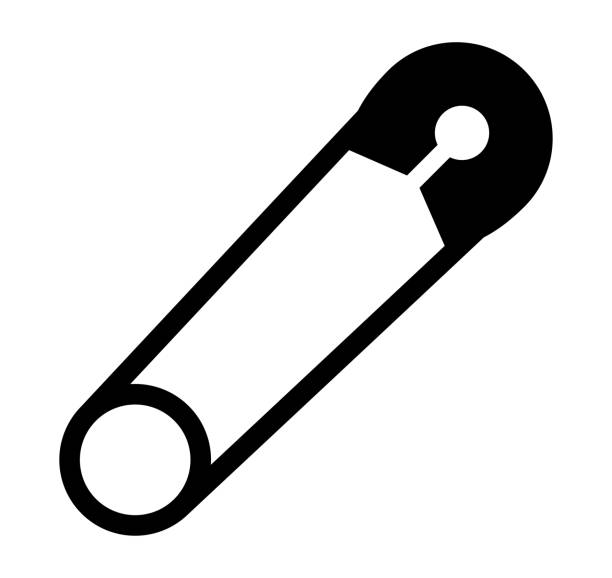 sworzeń bezpieczeństwa sylwetka biuro wektor projekt izolowany na białym - safety pin diaper pin sewing item silhouette stock illustrations