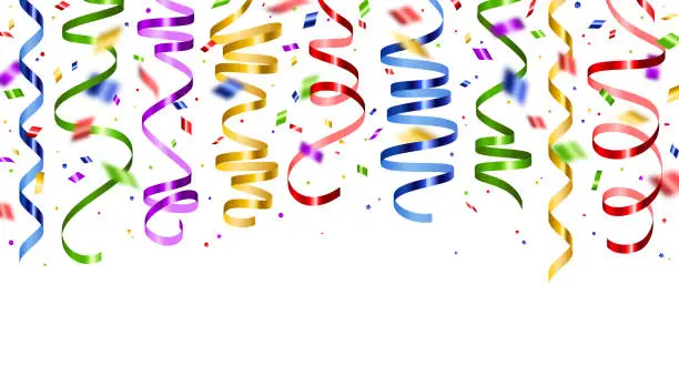 Vector illustration of Shiny colorful serpentine and confetti