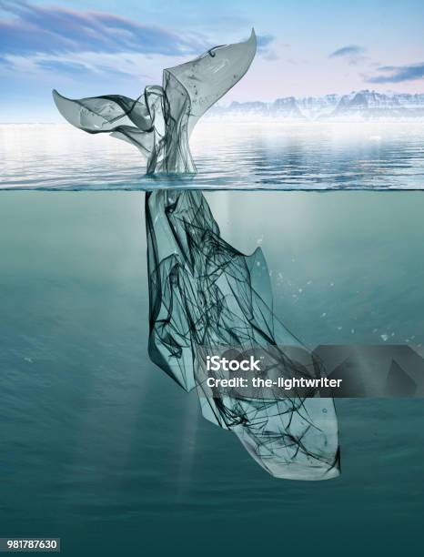 A Whale Of Garbage Plastic Floating In The Ocean Stock Photo - Download Image Now - Plastic, Sea, Pollution