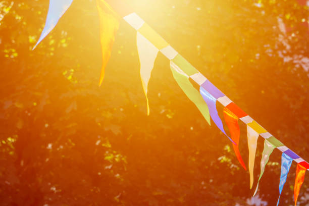 istock Colorful triangular flags of decorated celebrate outdoor party sunlight 981790622