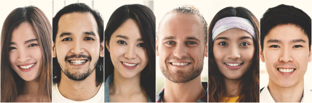 istock Smiling face group, Happy creative team group of multiethnic people expressing positive emotions and smiles 981796318
