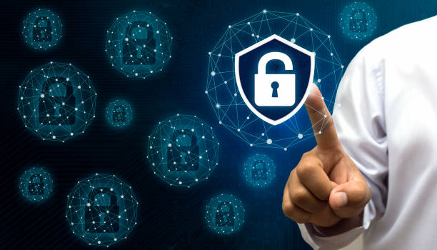 istock Business people use the touch of a button. Secure cyber security and Unlock system online 981797184