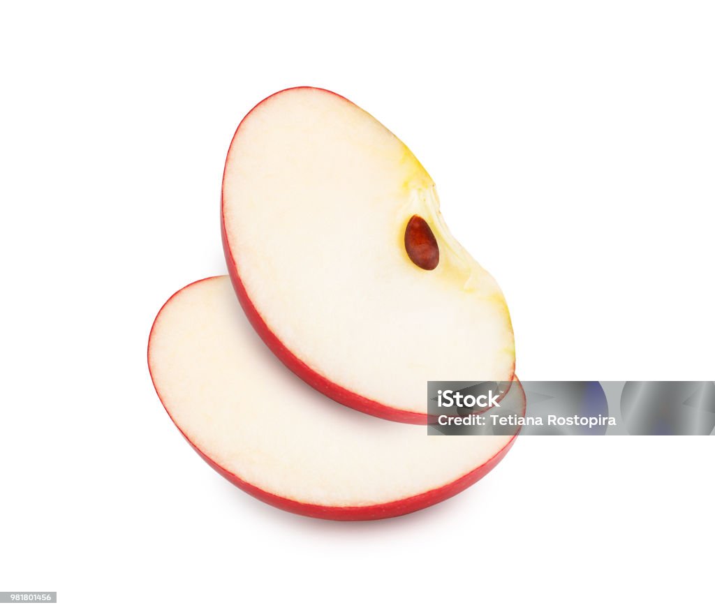 Slices of fresh red apple isolated on white background Slices of fresh red apple isolated on white background as package design element Apple - Fruit Stock Photo