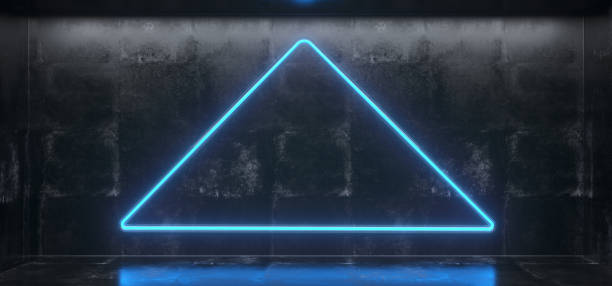 istock Empty Concrete Room With Glowing Triangle Neon Light And Reflections on Floor.3D Rendering 981814044