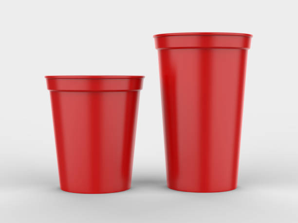 blank promotionnel stade coupe de branding et maquette. illustration de rendu 3d. - disposable cup red beer plastic photos et images de collection