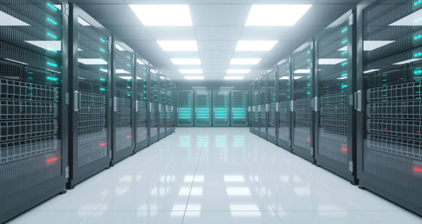 istock Big High Tech Server Data Center With Reflective Floor And A Lot Of Servers Artificial Intelligence Concept. 3D Rendering 981814438