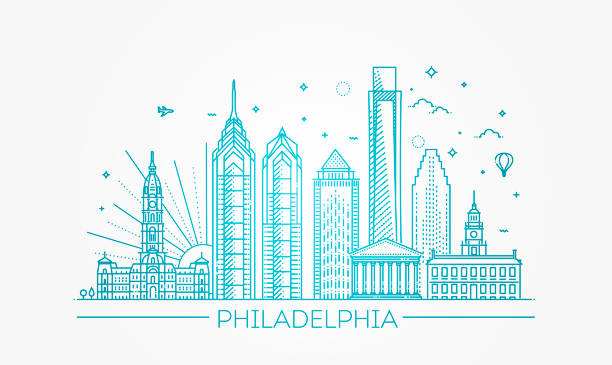 Philadelphia. Pennsylvania USA. Skyline with panorama Cityscape Building Line art Vector Illustration design. Philadelphia city philadelphia stock illustrations