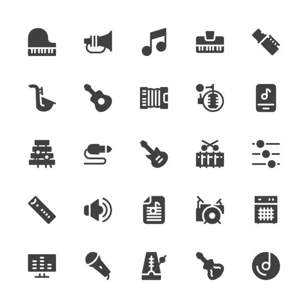 Vector illustration of Musical Equipment Icons - Gray Series
