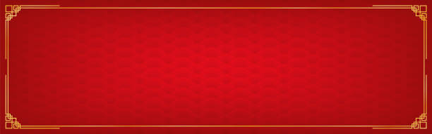 red chinese shadow fan abstract banner with golden border chinese new year background with golden border, abstract oriental banner with decoration frame, red gradient fan inspiration, vector illustration asian wallpaper stock illustrations