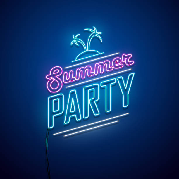 Summer party neon sign Summer party neon sign. Vector illustration. summer party stock illustrations