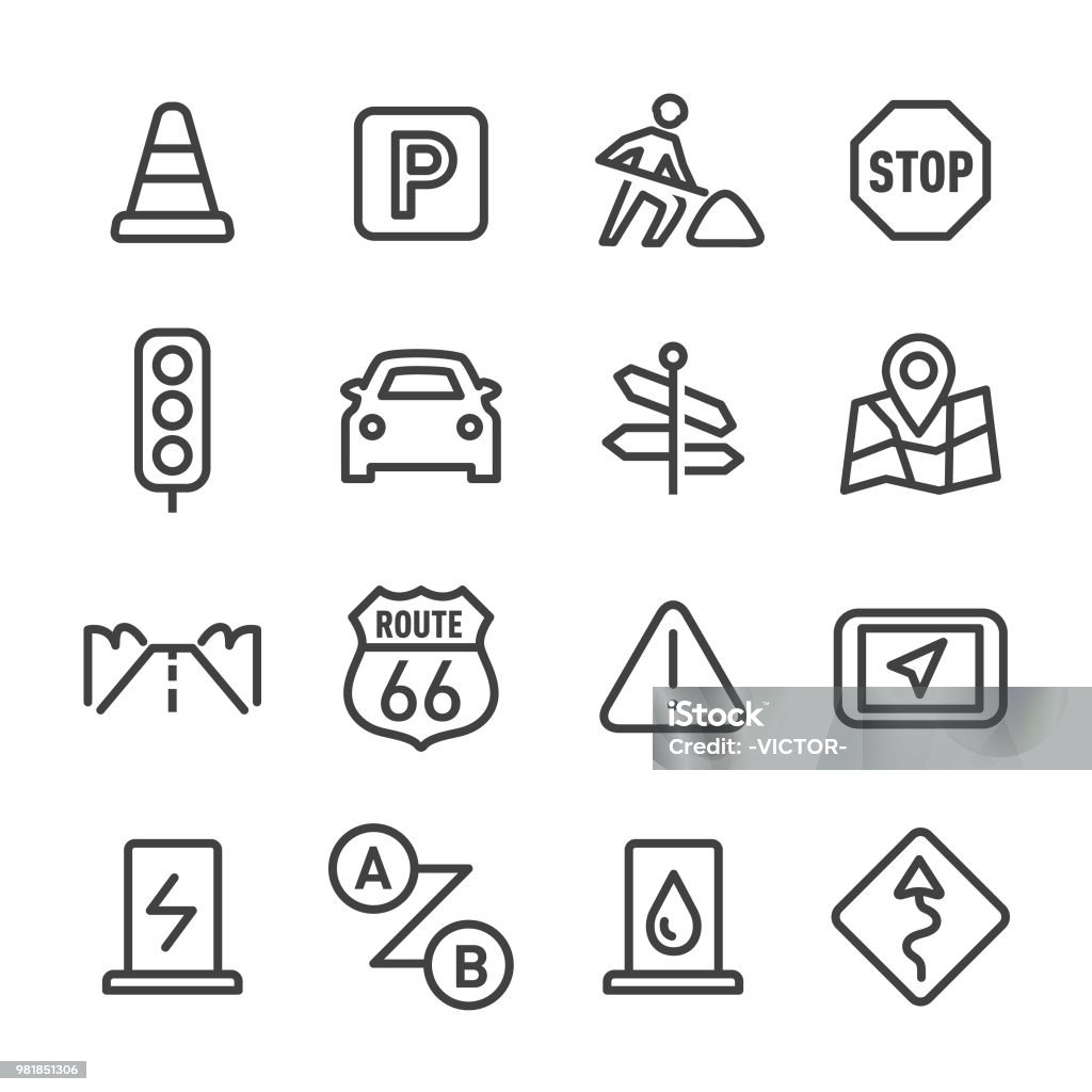 Road Trip Icons - Line Series Road Trip, traffic Icon Symbol stock vector