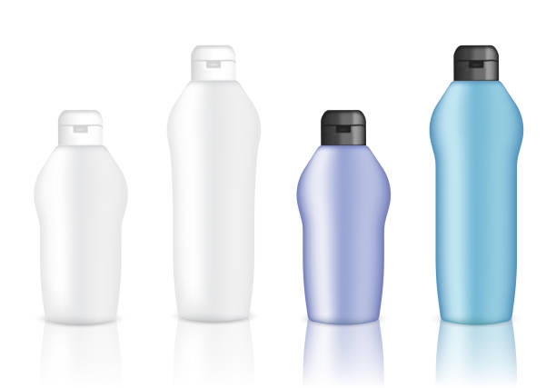 istock Mock up Realistic White, Blue and Purple Bottles Set Background Illustration 981859754