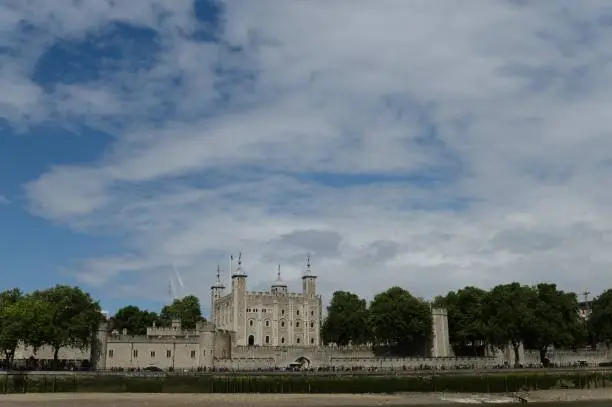 Landscape photograph of the Tower of London taken on the Thames