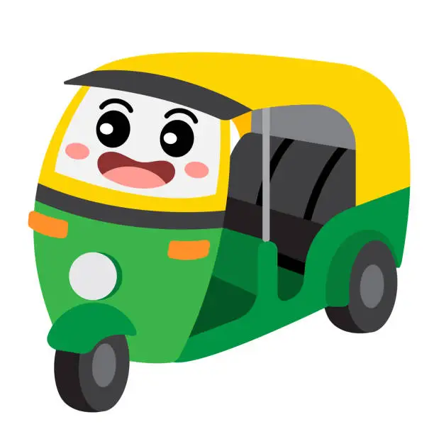 Vector illustration of Auto Rickshaw transportation cartoon character perspective view vector illustration