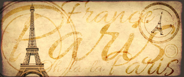 istock Vintage grunge background with old paper texture and Eiffel Tower 981893144