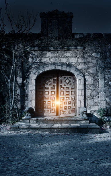 istock Light from the open door in medieval house 981896614