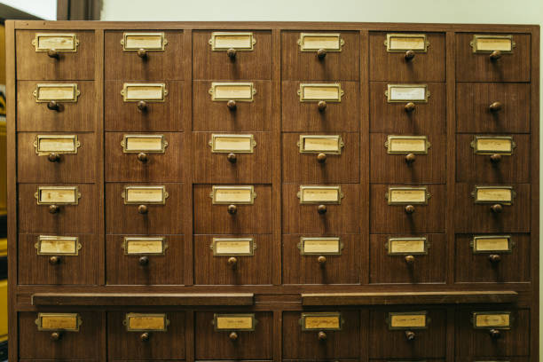 istock Wooden boxes with index cards in library 981902756