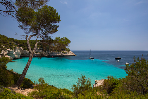 View of Cala Mitjana near Cala Galdana Beach in Menorca, Baleric Islands Spain