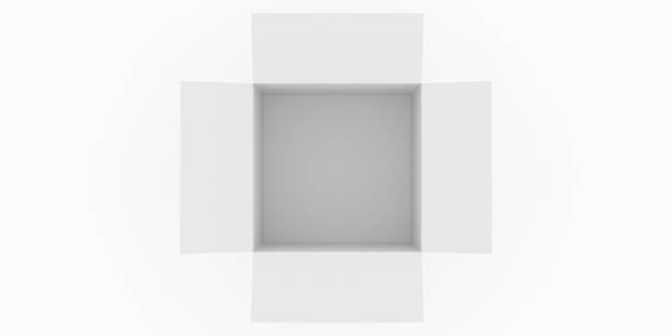istock Closeup of white open box isolated on white background, 3D rendering 981943210