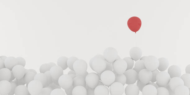 istock Abstract of floating red outstanding around white balloon isolated on white background,minimal idea design.3D rendering 981943344