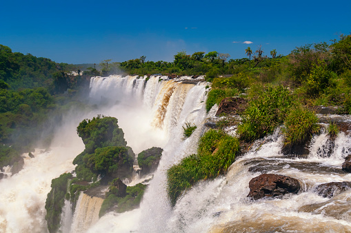 Iguazu falls of the Iguazu River on the border of the Argentine province of Misiones and the Brazilian state of Paraná