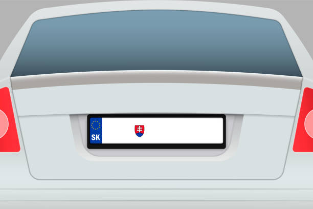 Car Back View with number plate. Car Back View with number plate. Vehicle registration plates of Slovakia n11 stock illustrations