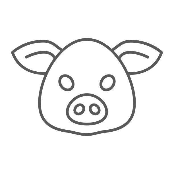 ilustraciones, imágenes clip art, dibujos animados e iconos de stock de icono de línea fina de cerdo, animales y zoo, cerdo signo vector graphics, un patrón linear sobre un fondo blanco, eps 10. - piggy bank currency business coin