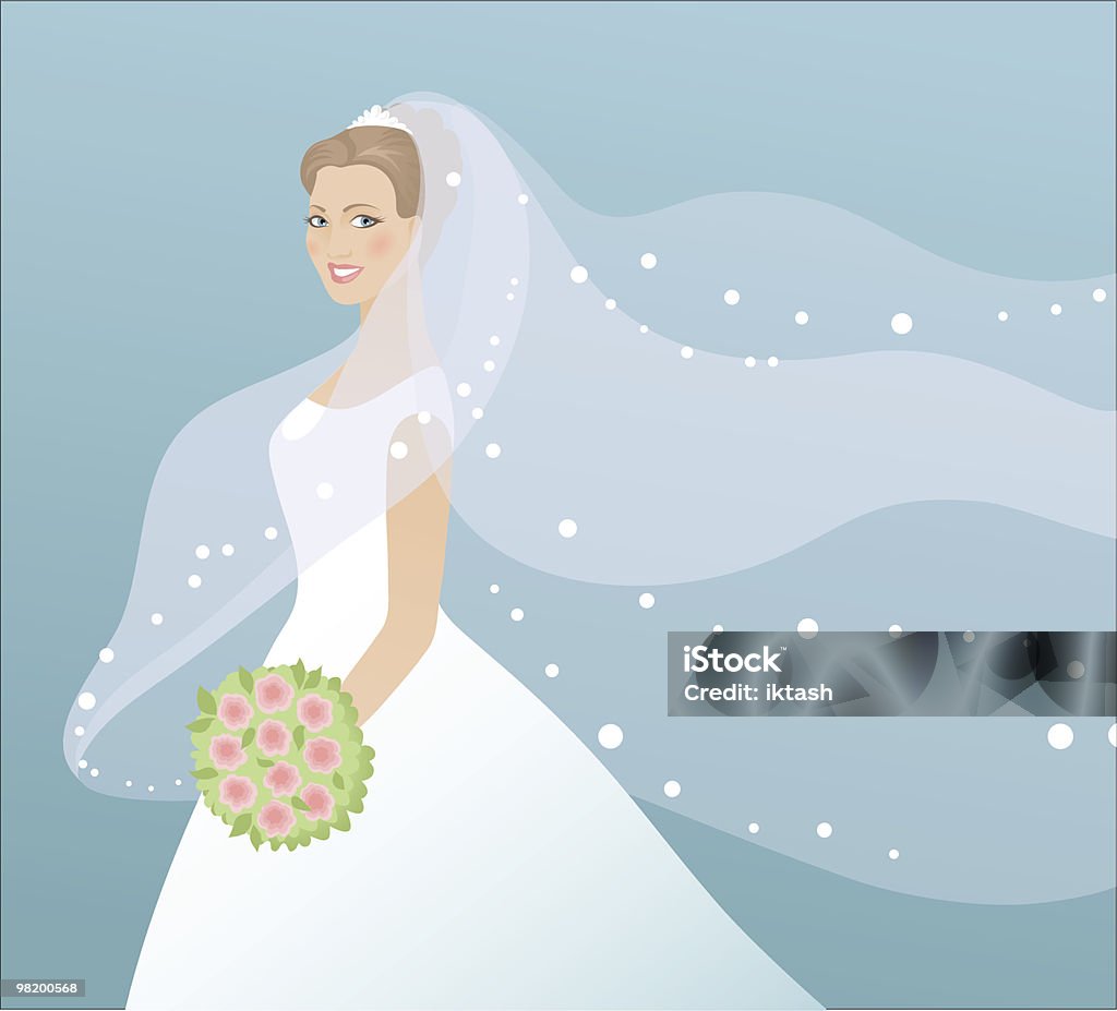 Belle mariée avec bouquet - clipart vectoriel de Adulte libre de droits