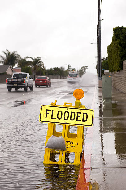 istock Flooded street and sign 98201145