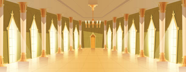 illustrations, cliparts, dessins animés et icônes de hall de la salle de bal avec illustration vectorielle de lustre - inside of indoors castle column
