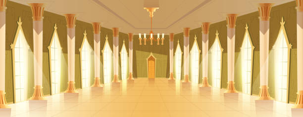 샹들리에 벡터 일러스트 레이 션과 볼룸 홀 - palace entrance hall indoors floor stock illustrations