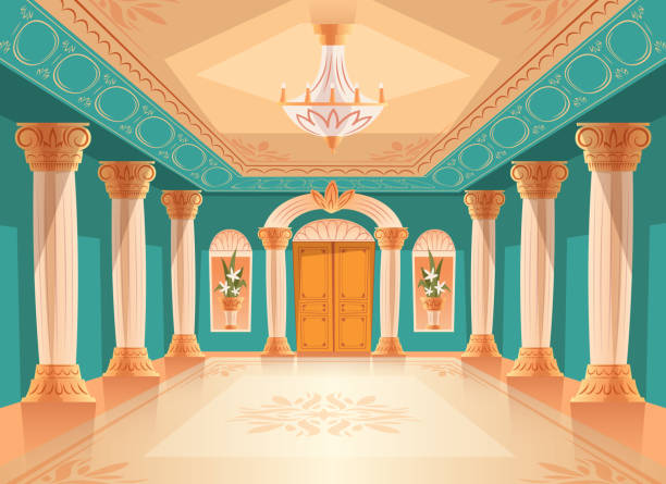 ballsaal oder royal palace hall vektor-illustration - domestic room palace chandelier nobility stock-grafiken, -clipart, -cartoons und -symbole