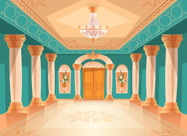 Vector illustration of Ballroom or royal palace hall vector illustration