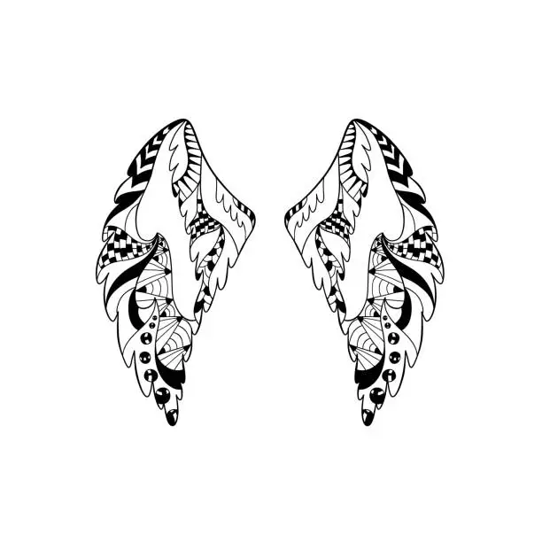 Vector illustration of Angel or bird wings ornate silhouette.