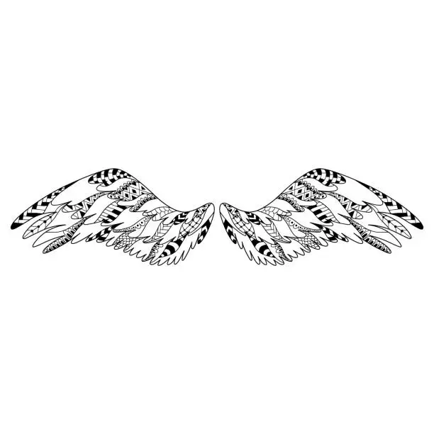 Vector illustration of Angel or bird wings ornate silhouette.