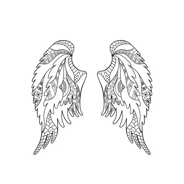 Vector illustration of Angel or bird wings ornate silhouette.
