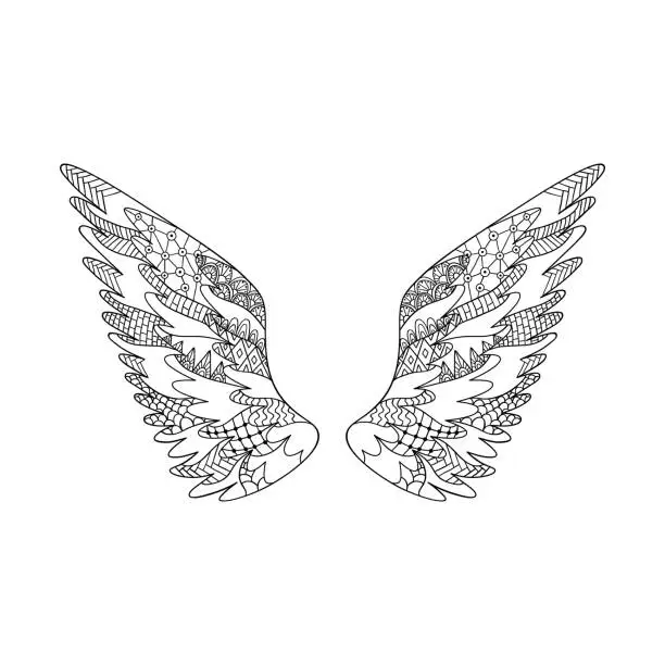 Vector illustration of Angel or bird wings ornate silhouette.