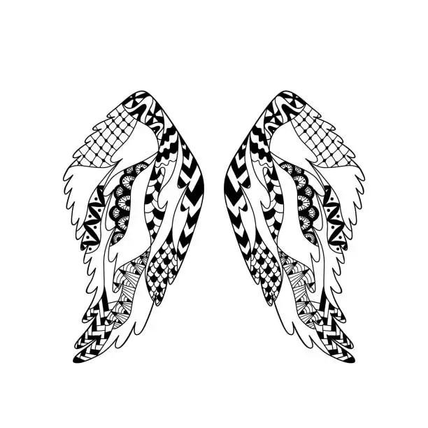 Vector illustration of Angel or bird wings ornate silhouette.