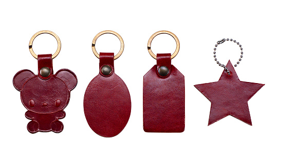 Keychains made of leather isolated on white background. Clipping path.