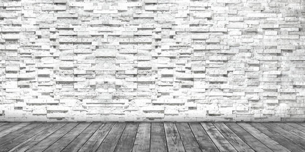 White Gray Monochrome Brick Wall Wood Grain Floor Stage