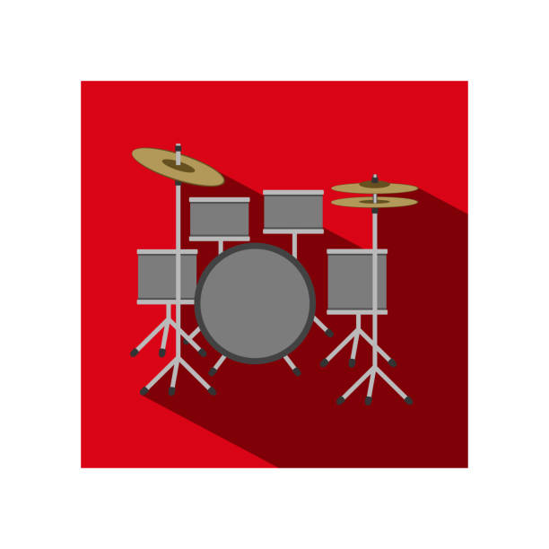 illustrazioni stock, clip art, cartoni animati e icone di tendenza di icona piatta vettoriale dei tamburi - il drum kit - drum roll