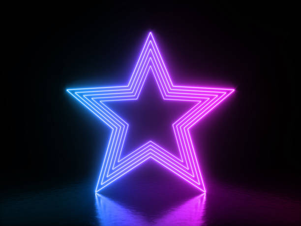istock 3d render, glowing lines, tunnel, neon lights, virtual reality, abstract background, star portal, arch, pink blue spectrum vibrant colors, laser show 982074800