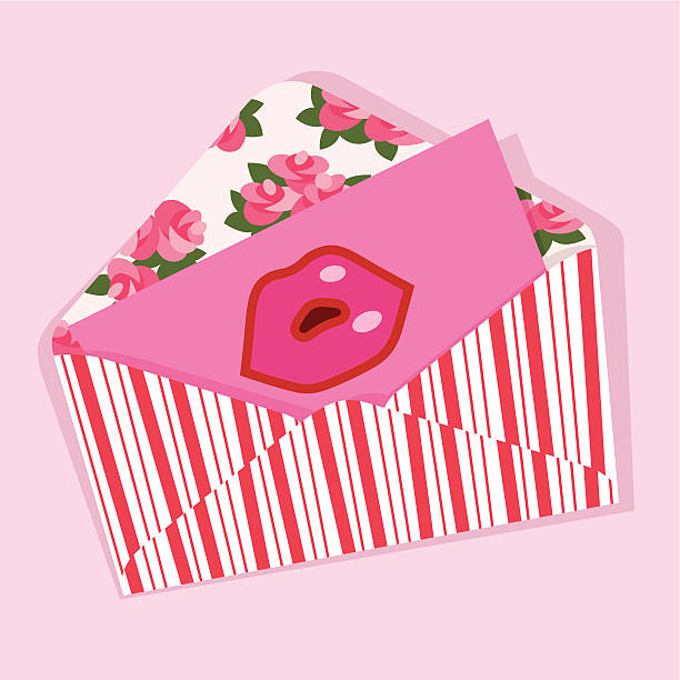 Kiss Letter. Envelope with Valentine Card. pink envelope stock illustrations