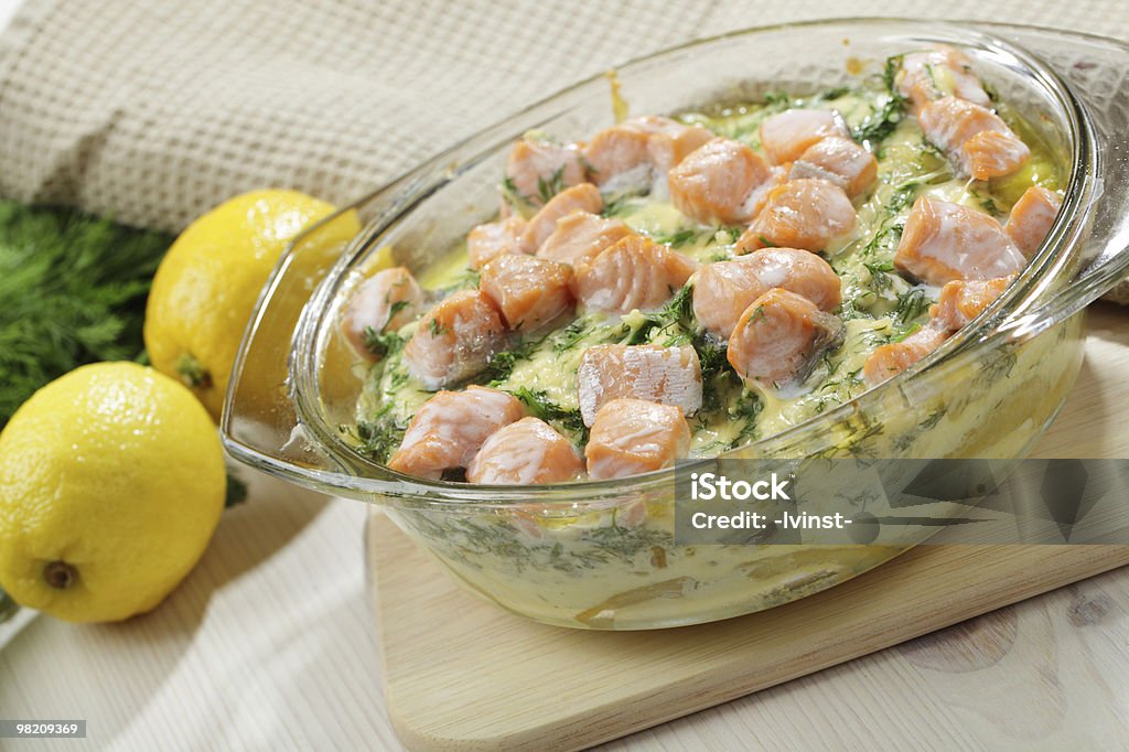 Salmon gratin  Baked Stock Photo