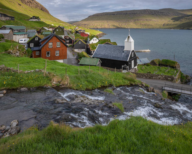 view of the community of Bour on the island of Vagar in the Faroe Islands