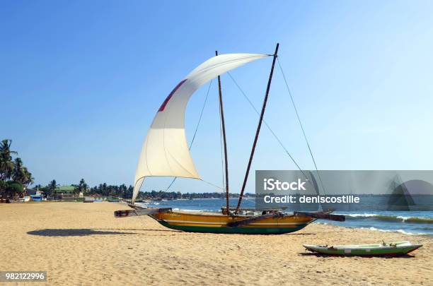 Traditional Catamaran On Negombo Beach Stock Photo - Download Image Now - Negombo, Beach, Catamaran