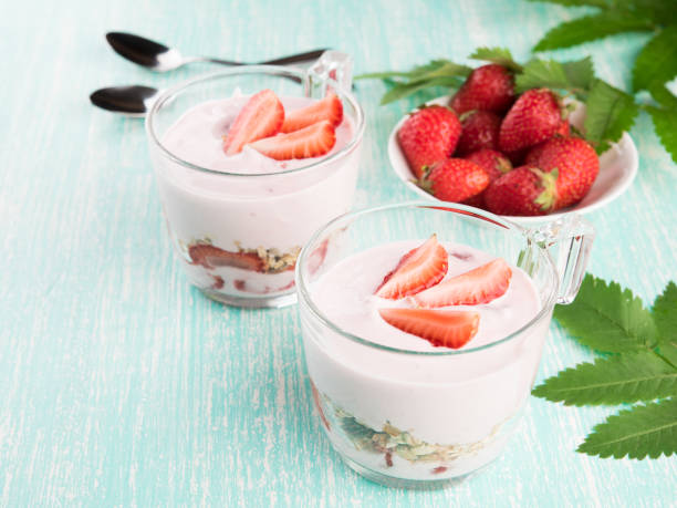 istock Bowl with fresh strawberry yogurt. 982124550