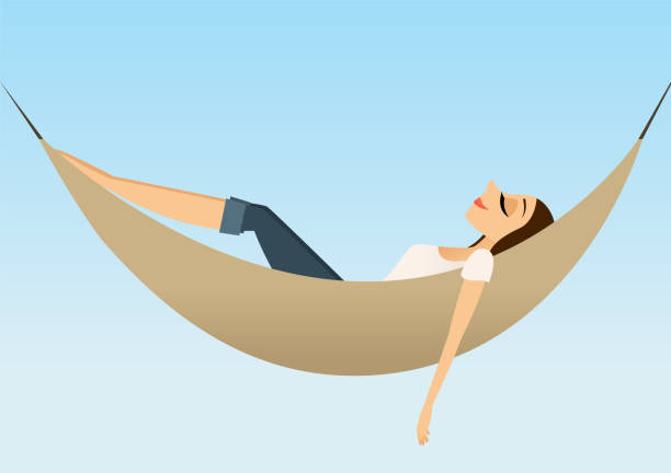 Woman in Hammock Vector illustration of a woman relaxing in a hammock hammock stock illustrations