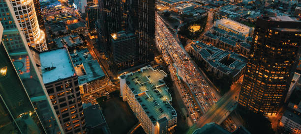istock Aerial view of Downtown LA, CA at sunset 982128570