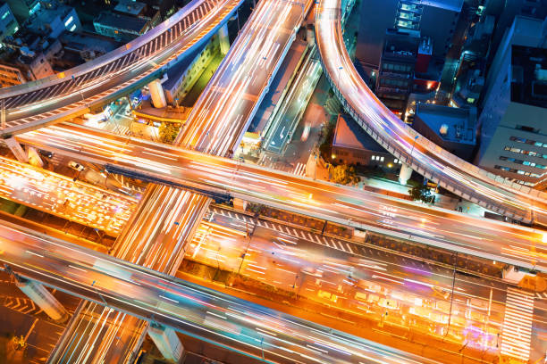istock Aerial view of a highway intersection in Osaka, Japan 982128608
